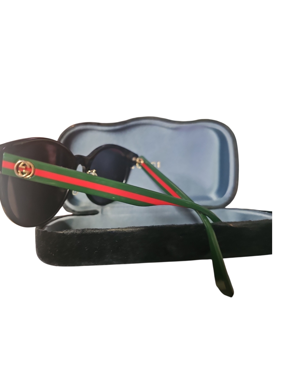 Gucci Black Round Sunglasses with Red and Green Temple Stripe - Women - Picture 2 of 3